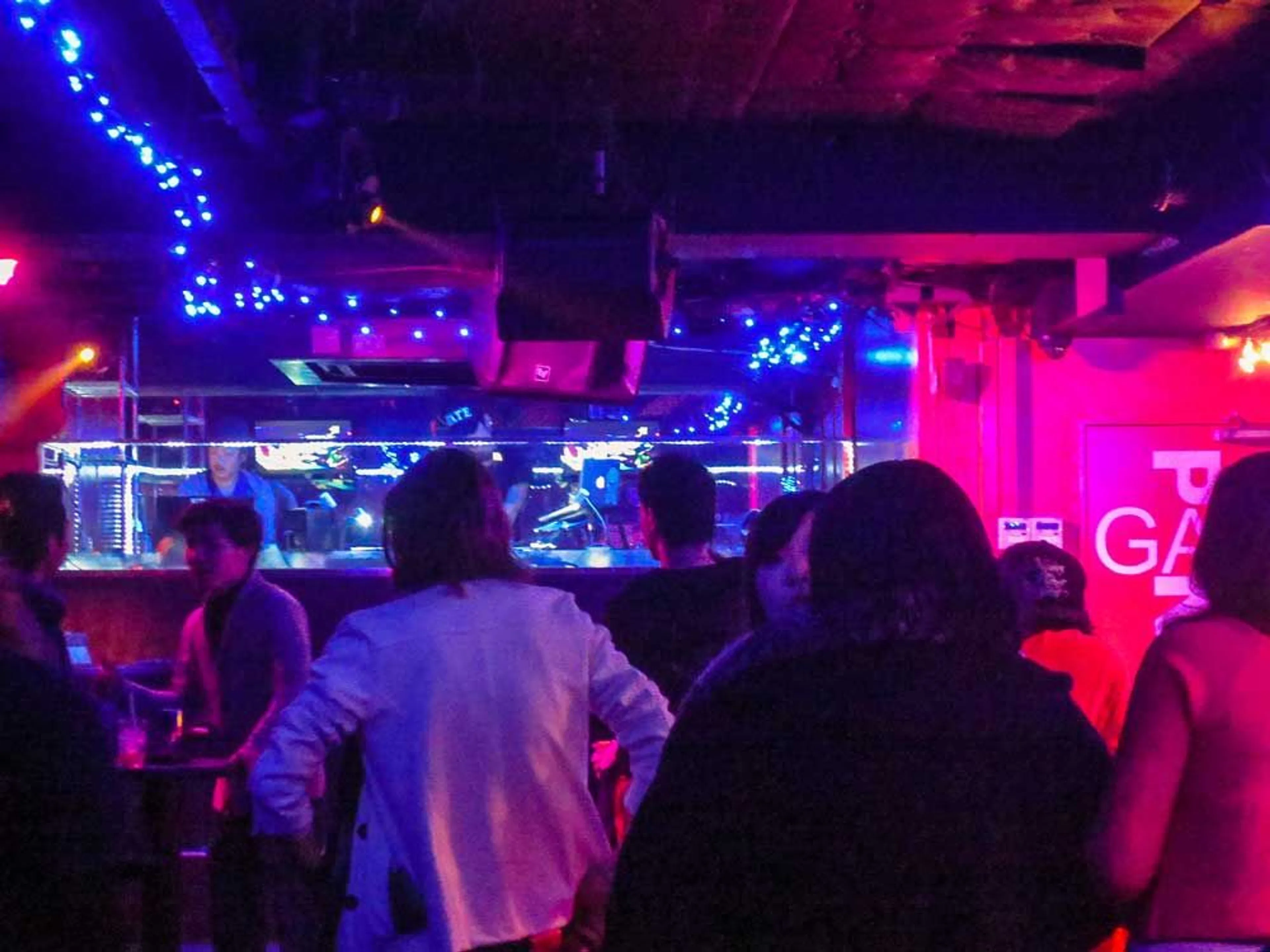 Enjoying the glow at a bar in Roppongi