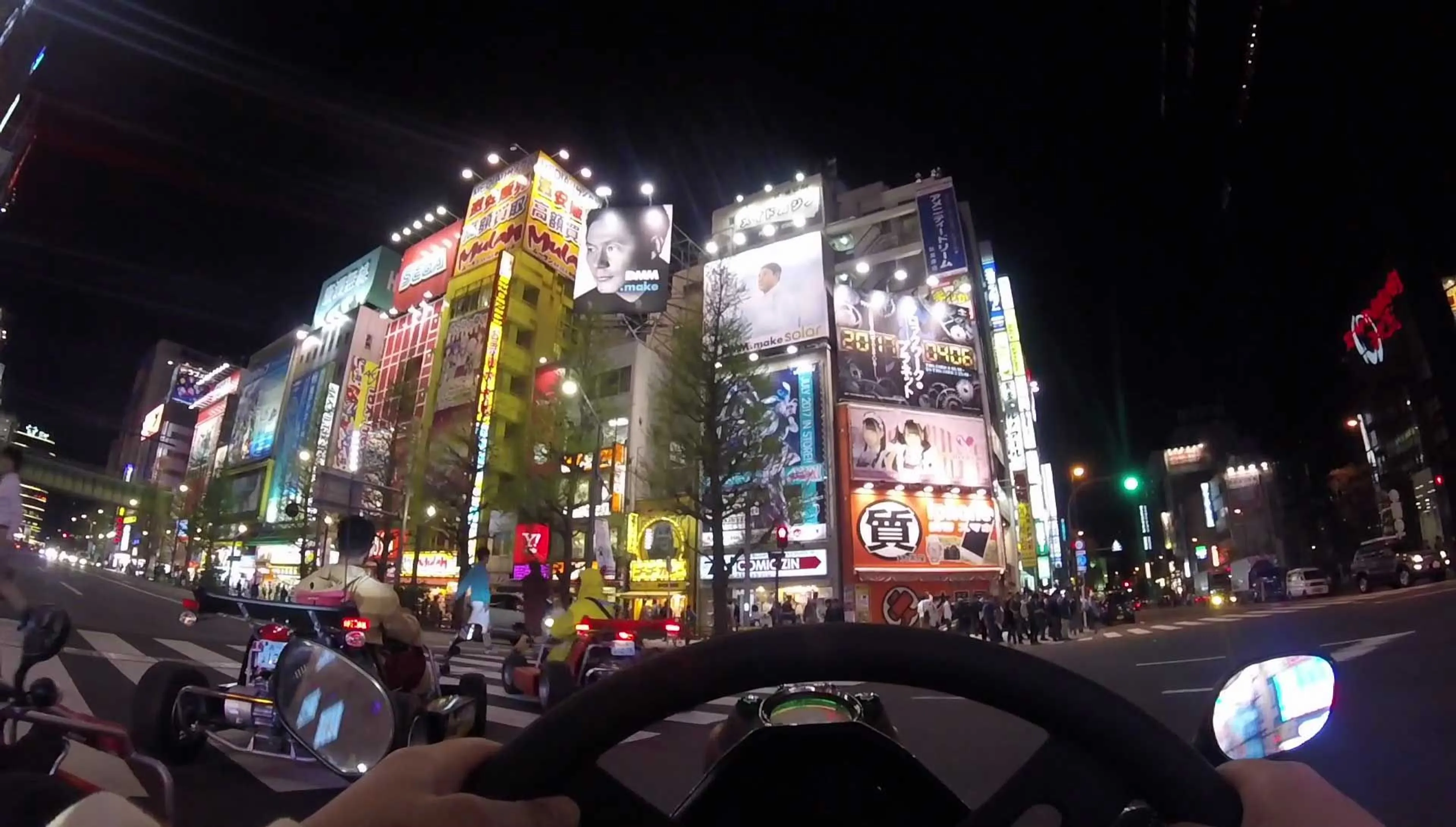 POV shot of being in a go-kart in Akihabara, Tokyo